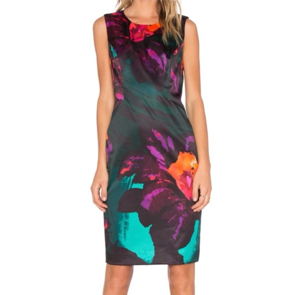 MILLY Bianca Twilight Sleeveless Crewneck Floral Print Sheath Dress, Multi, Sz 0